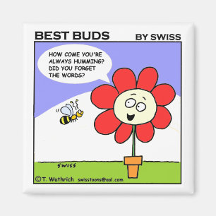 Aimant Carton d'abeille mignon et de fleur rouge