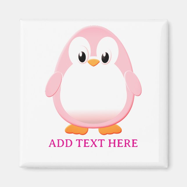 Aimant Carton Pingouin Rose Cute Personnalisé (Devant)