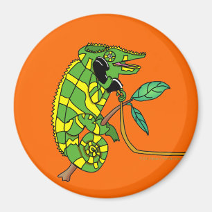 Aimant Carton vert et jaune mignon Chameleon Talking