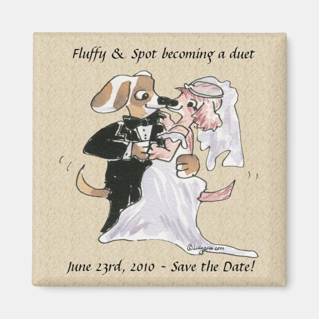 Aimant Cartoon Chiens de mariage Enregistrer la date Magn (Devant)