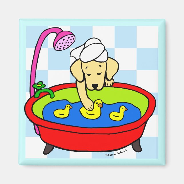 Aimant Cartoon de canards jaunes du Labrador et du caoutc (Devant)