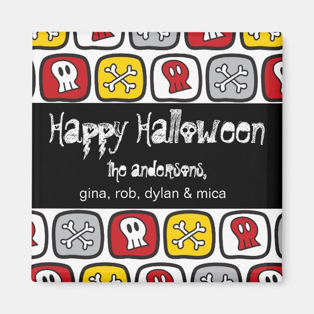 Aimant Cartoon Skulls & Bones cadeau de fête d'Halloween  (Devant)