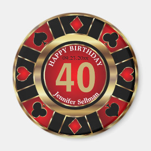 Aimant Casino Chip Las Vegas Anniversaire - Rouge et Or