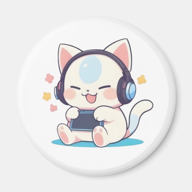 Aimant Casque de jeu pour console portable Chibi Chat Mig (Devant)