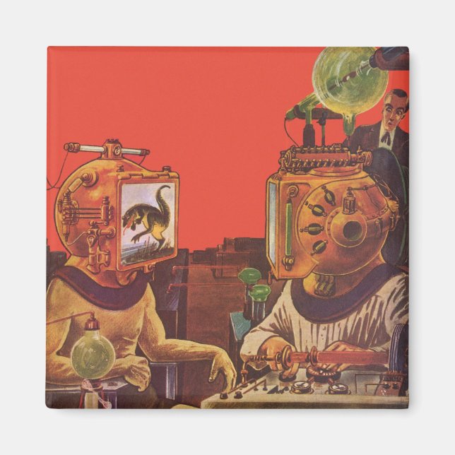 Aimant Casques vintages de science-fiction, Aliens de pun (Devant)