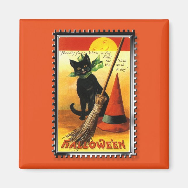 Aimant Casquette des sorcières assis de Halloween Kitty (Devant)