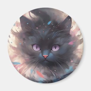 Aimant Casquette noire mystique aquarelle   Cute chat