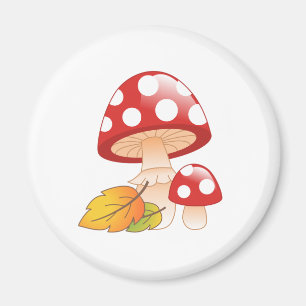 Aimant Casquette rouge Toadstool Champignons avec Feuille