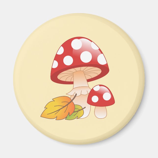 Aimant Casquette rouge Toadstool Champignons avec Feuille (Devant)