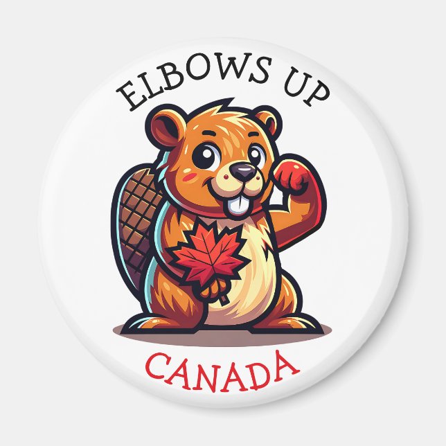 Aimant Castor avec feuille d'érable et coudes au Canada B (Devant)