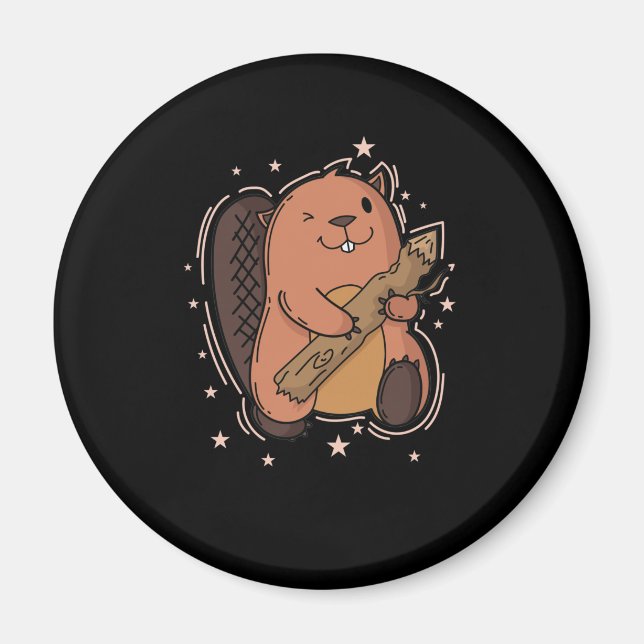 Aimant castor avec son bois (Devant)