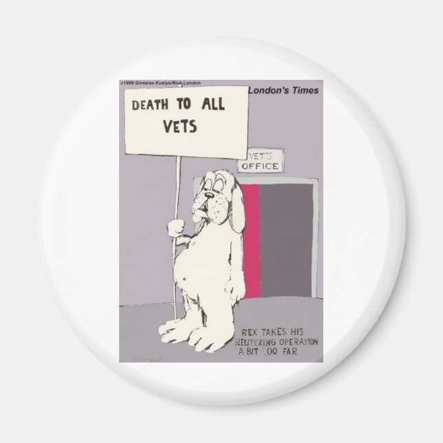Aimant Castré, le chien riposte : Cadeaux et T-shirts drô (Devant)