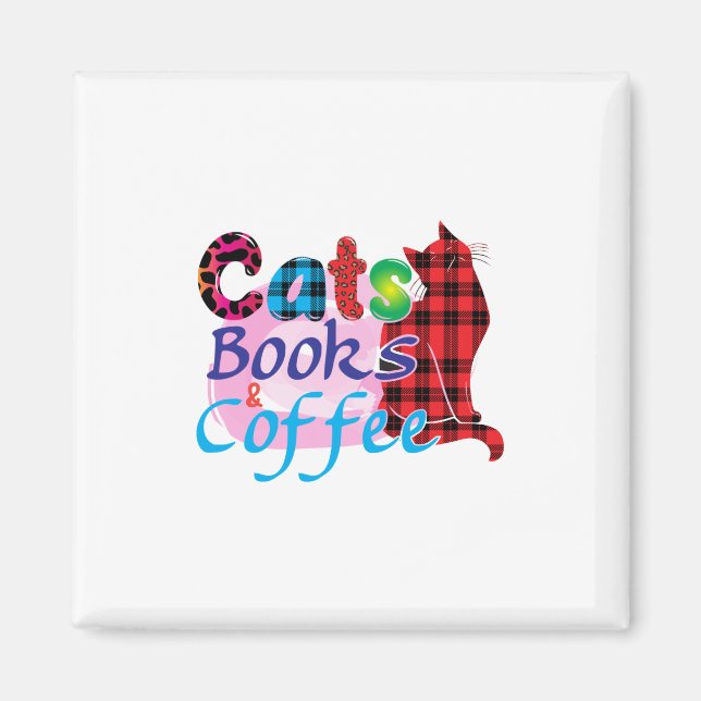 Aimant Cat Art Chats Livres Coffee_2 (Devant)