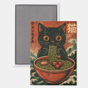 Aimant Cat Ramen Japonais drôle Graphisme Kawaii Cat Anim