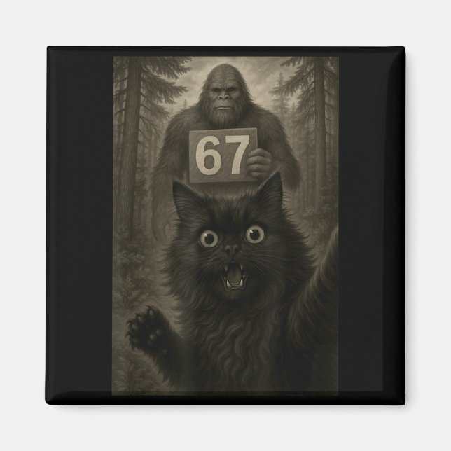 Aimant Cat Selfie 67 Meme Six Seven Funny Bigfoot  (Devant)