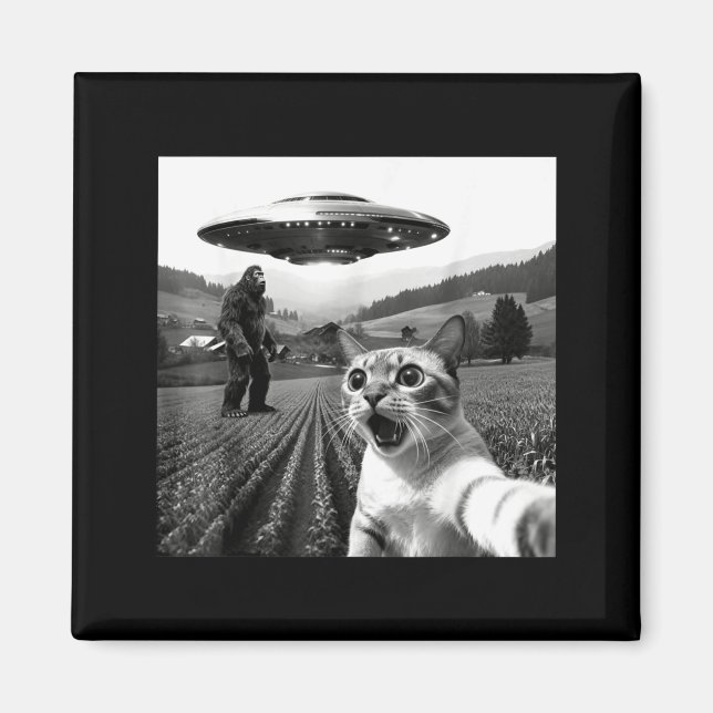 Aimant Cat Selfie With Alien Ufo Funny Cat Alien Bigfoot  (Devant)
