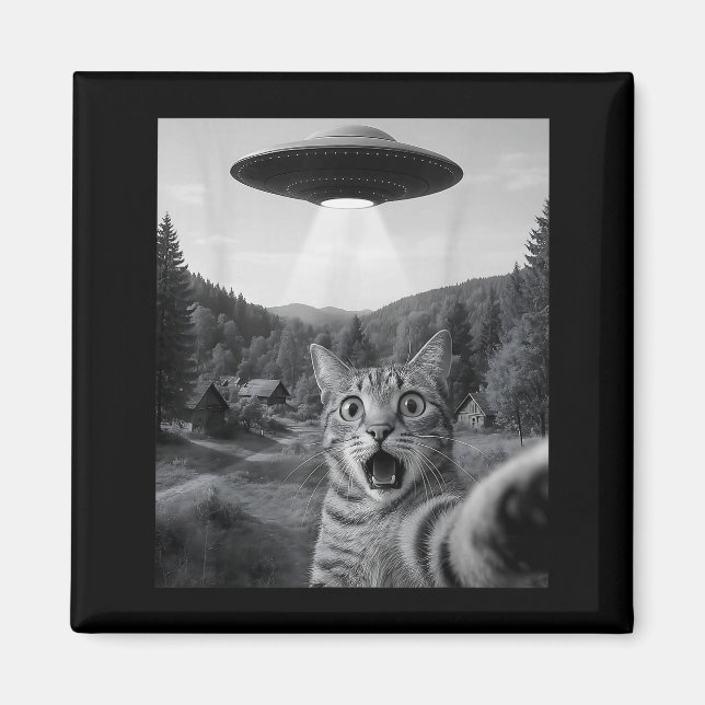 Aimant Cat Selfie With Alien Ufo Funny Cat Funny Ed Cat  (Devant)
