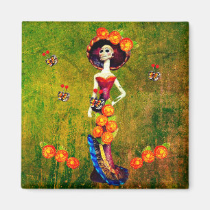 Aimant Catrina W/Casquette, Fleurs orange et Rouffes d'or