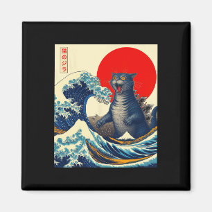 Aimant Catzilla Chat Art Japonais Cadeaux Drôles de Chat