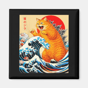 Aimant Catzilla chat orange art japonais pour hommes femm