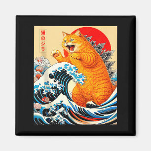 Aimant Catzilla chat orange art japonais pour hommes femm