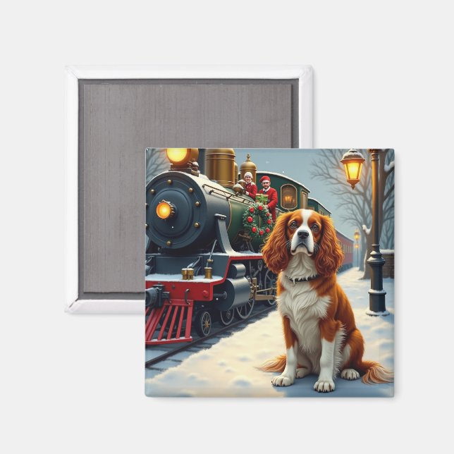 Aimant Cavalier King Charles Spaniel Christmas Train (Recto/Verso)
