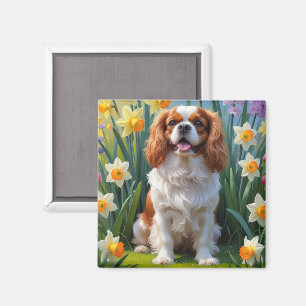 Aimant Cavalier King Charles Spaniel Fleurs de printemps