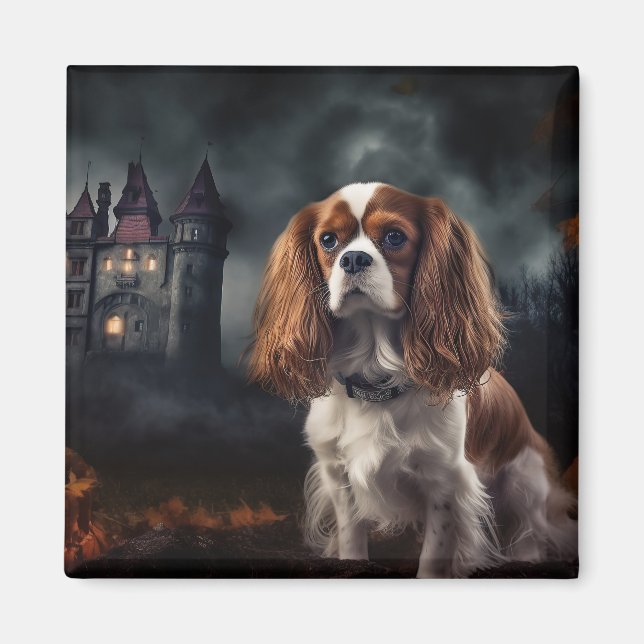 Aimant Cavalier King Charles Spaniel Halloween effrayant (Devant)