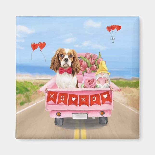 Aimant Cavalier King Chien Saint Valentin Coeurs de Camio (Devant)