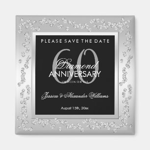 Aimant Célébration de mariage élégante Argent Diamants 60