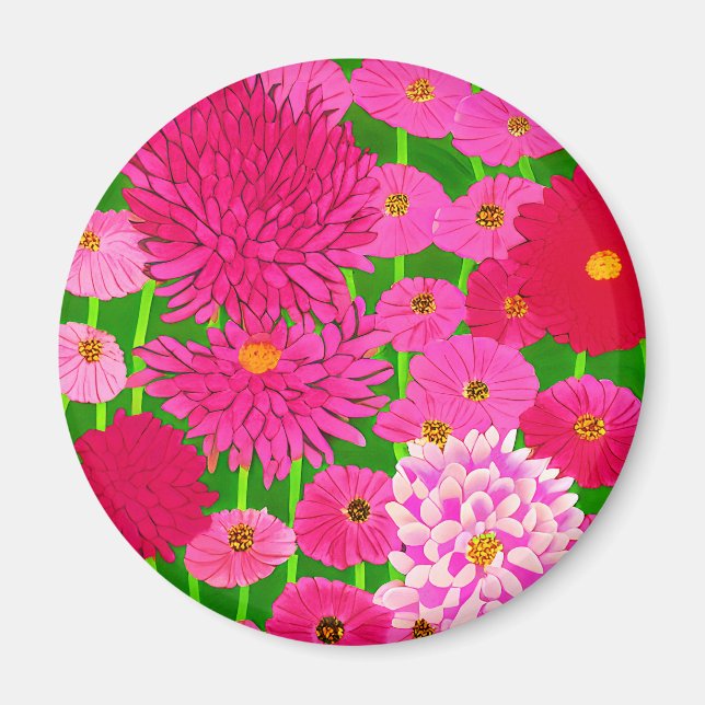 Aimant Cercle de fleurs, Chrysanthèmes rose Fuchsia (Devant)