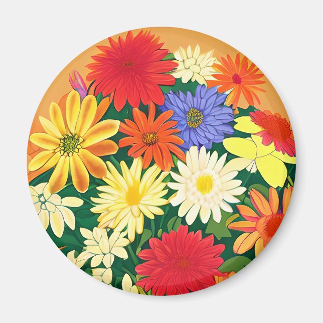 Aimant Cercle de fleurs, marguerites colorées et monstres (Devant)