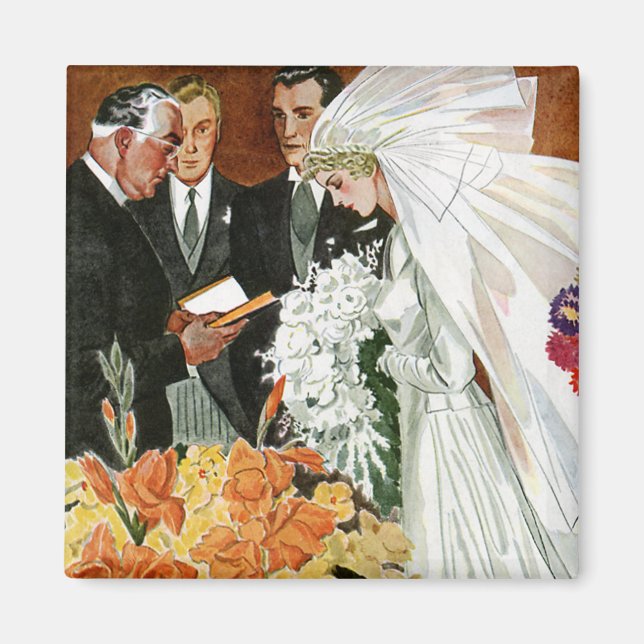 Aimant Cérémonie de mariage vintage, Mariée Groom Nouveau (Devant)