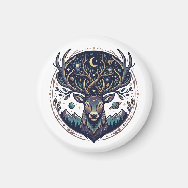 Aimant Cerf Céleste Lune et Étoile Art Mystique (Devant)
