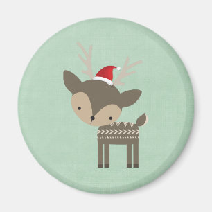 Aimant Cerf De Noël Dans Un Hipster Rétro Du Chapeau Roug