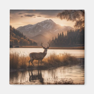 Aimant Cerf imposant sur un lac de montagne