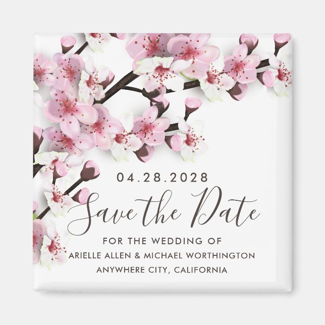 Aimant Cerise Blossom mariage rose Enregistrer la date Ma (Devant)