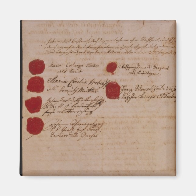 Aimant Certificat de mariage de Wolfgang, Mozart et Weber (Devant)