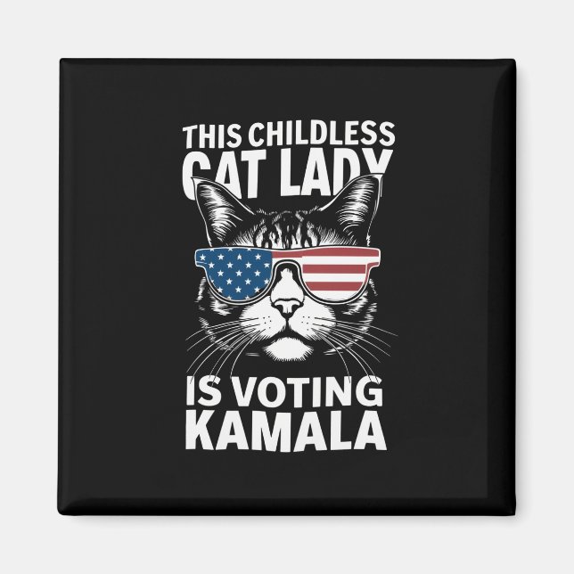 Aimant Cette dame aux chats sans enfants vote Kamala-Harr (Devant)