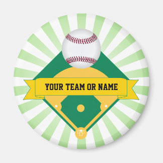 Aimant Champ de baseball vert avec nom d'équipe personnal
