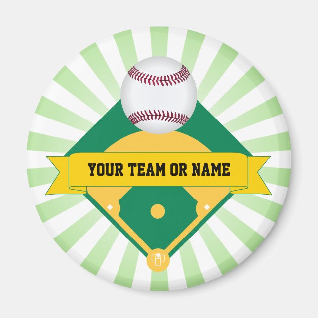 Aimant Champ de baseball vert avec nom d'équipe personnal (Devant)