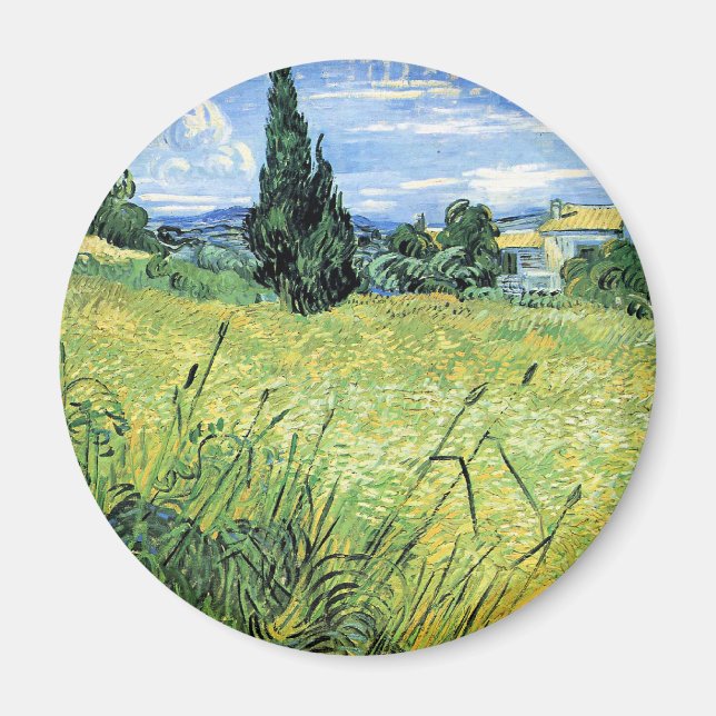 Aimant Champ de blé vert avec cyprès, (Devant)