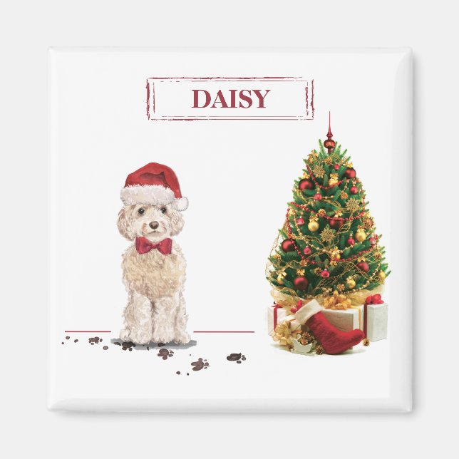 Aimant Champagne Cockapoo Drôle chien de Noël avec arbre (Devant)