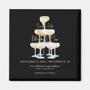 Aimant Champagne Tower Black & Gold Wedding Enregistrer l