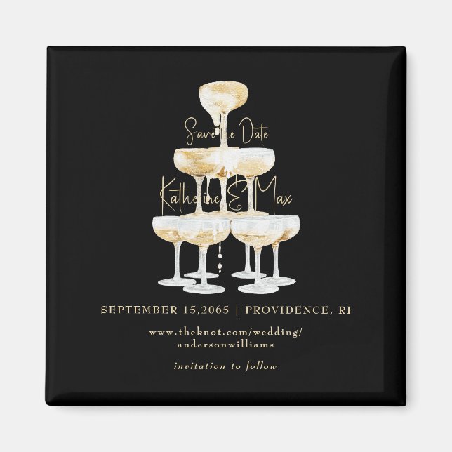 Aimant Champagne Tower Black & Gold Wedding Enregistrer l (Devant)