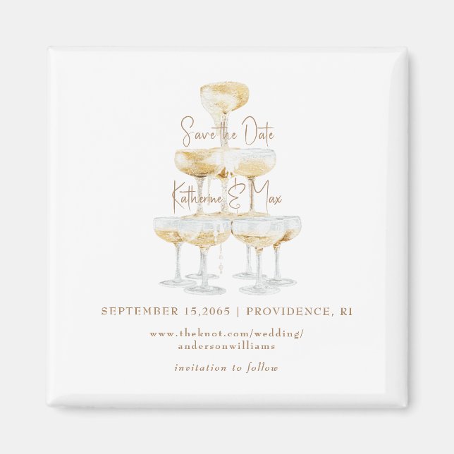 Aimant Champagne Tower Gold Texte Mariage Enregistrer la  (Devant)