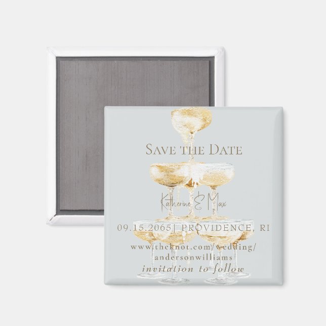 Aimant Champagne Tower Icy Blue Wedding Save the Date II (Recto/Verso)