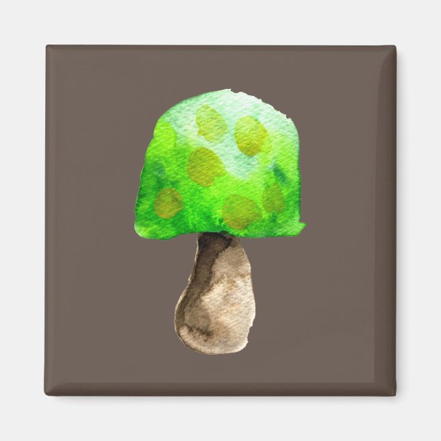 Aimant Champignon vert aquarelle champignons mignons (Devant)