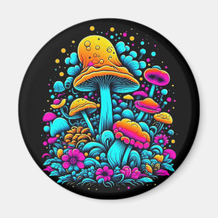 Aimant Champignons et fleurs rétro Neon Ai Art