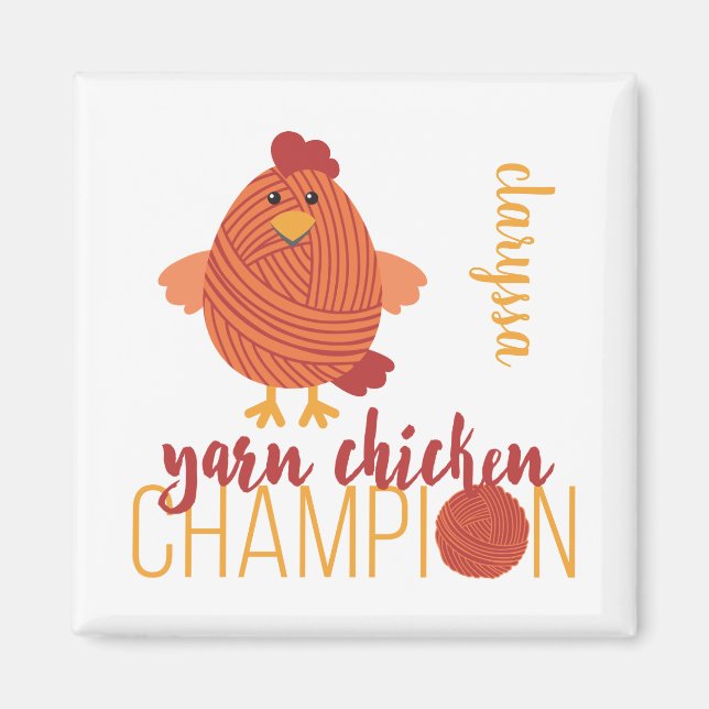 Aimant Champion du poulet en fils rouges (Devant)